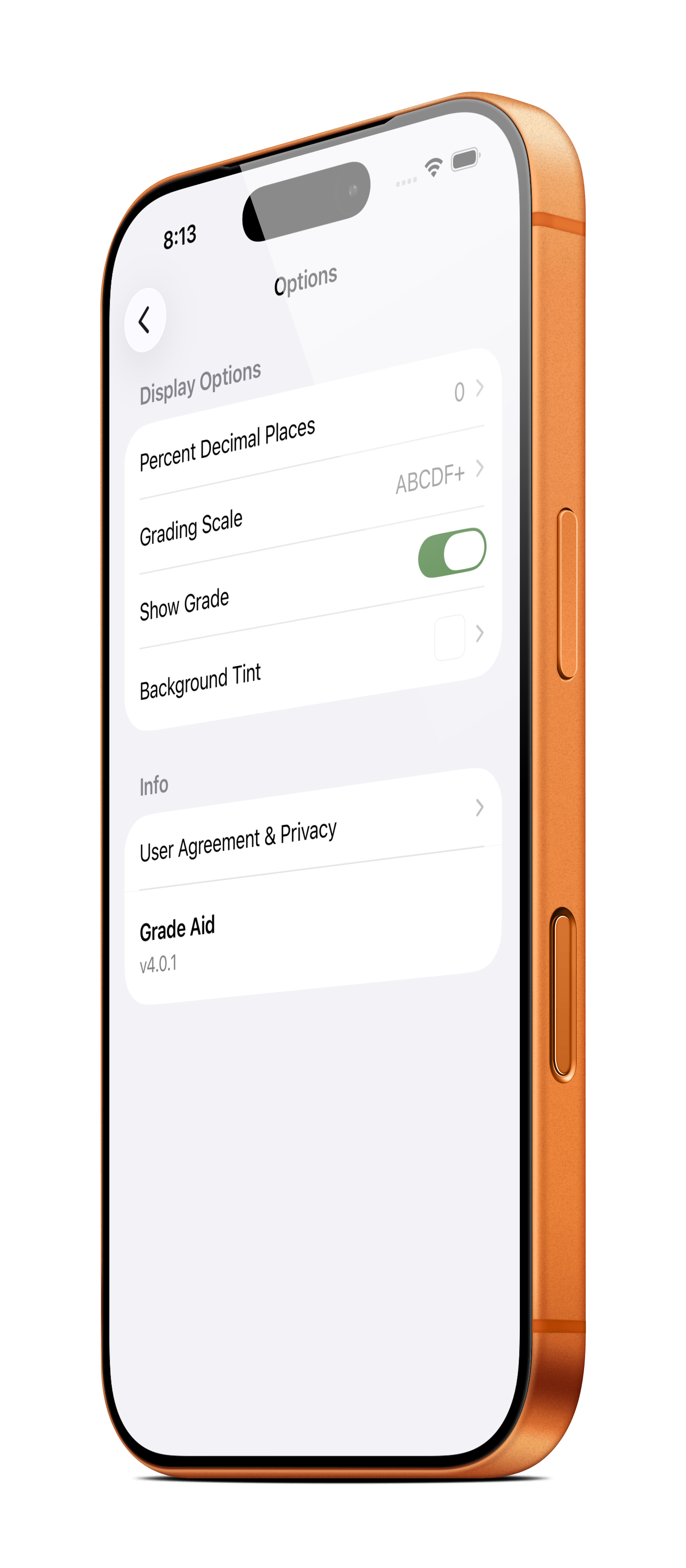 Grade Aid - — options and settings